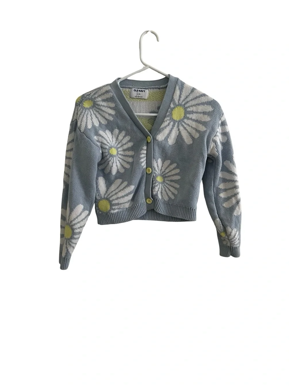 Old Navy blue daisy cardigan cropped Y2K flower sweater girls L 10